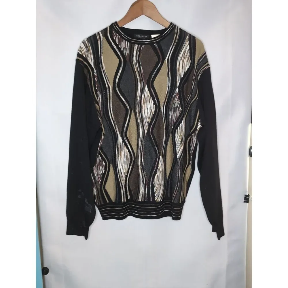 Cellinni Collezione Coogie Style 3D Knit Mens‎ Pullover Sweater Size Medium Wool